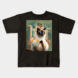 Siamese Cat With Coffee Kids T-Shirt